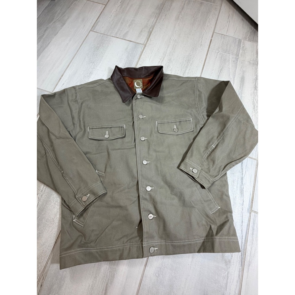 Vintage Marlboro Sun Moon Logo Work Rancher Lined Jacket Leather Gray Size L